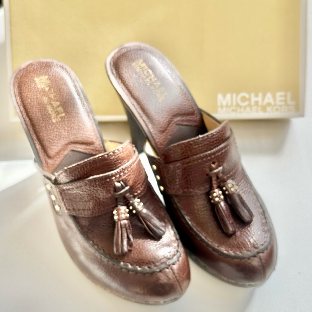 Michael Kors Chocolate Brown Leather San Antonio Mules with Tassels and Box - Picture 10 of 10
